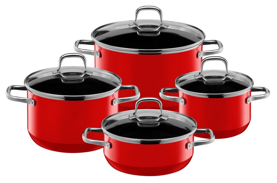 Silit Silargan Elegance pot set in red with glass lids