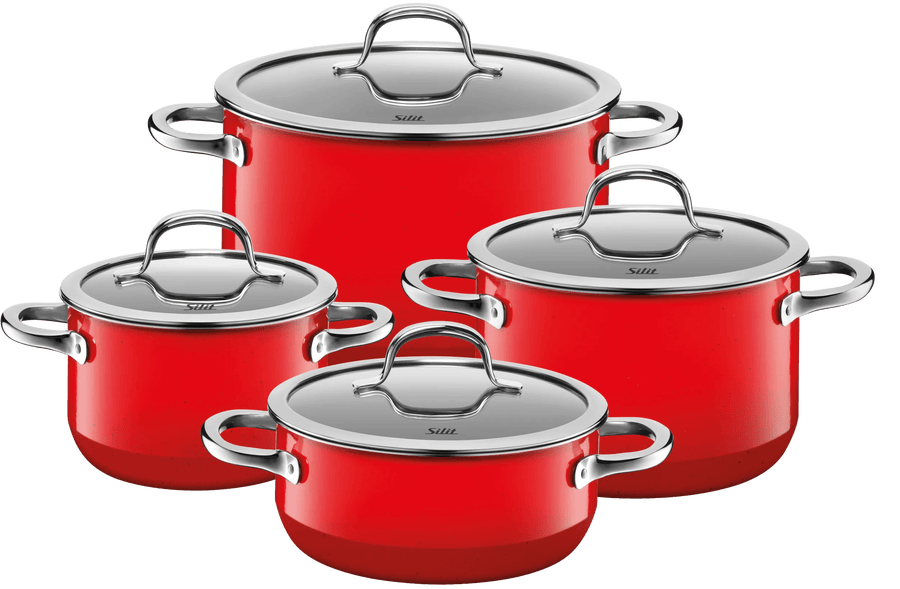 Silit Silargan Passion pot set in red, four pieces with glass lids